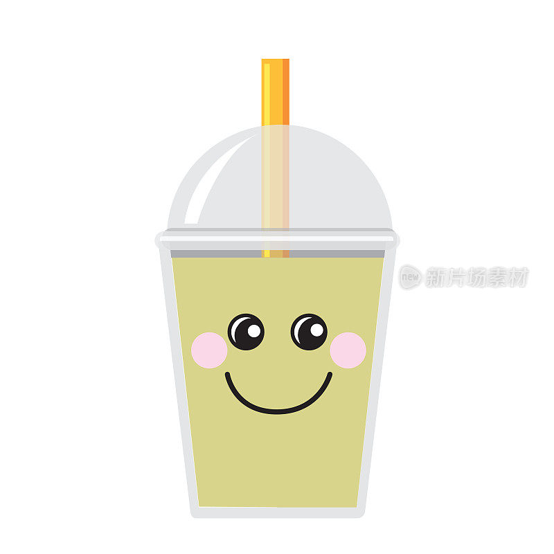 Happy Emoji Kawaii face on Bubble or Boba Tea Green apple Flavor Full color Icon on white background